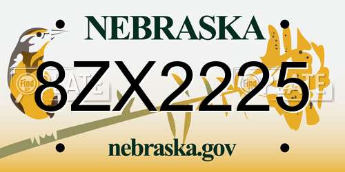 8ZX2225 Nebraska License Plate