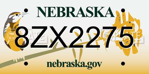 8ZX2275 Nebraska License Plate
