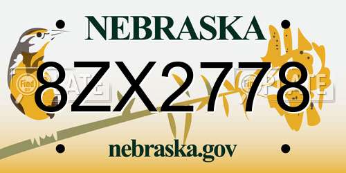 8ZX2778 Nebraska License Plate