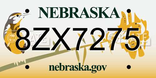 8ZX7275 Nebraska License Plate