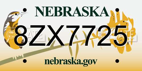 8ZX7725 Nebraska License Plate
