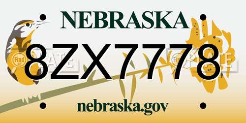8ZX7778 Nebraska License Plate