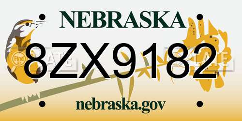 8ZX9182 Nebraska License Plate