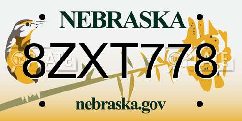8ZXT778 Nebraska License Plate