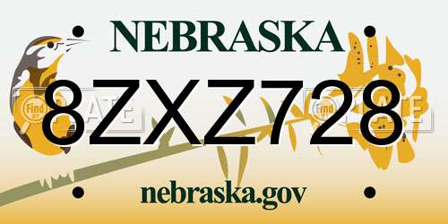 8ZXZ728 Nebraska License Plate