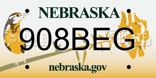 908BEG Nebraska License Plate