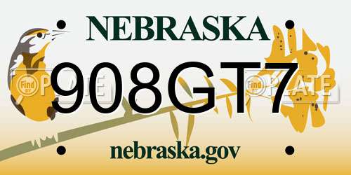 908GT7 Nebraska License Plate