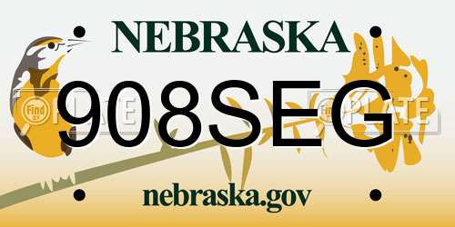 908SEG Nebraska License Plate