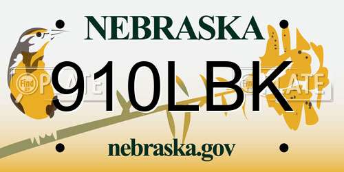910LBK Nebraska License Plate