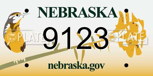 9123 Nebraska License Plate