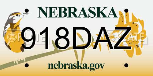918DAZ Nebraska License Plate