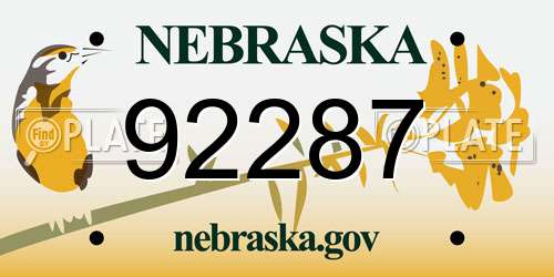 92287 Nebraska License Plate