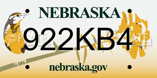 922KB4 Nebraska License Plate