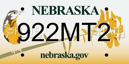 922MT2 Nebraska License Plate
