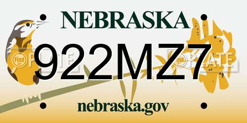 922MZ7 Nebraska License Plate
