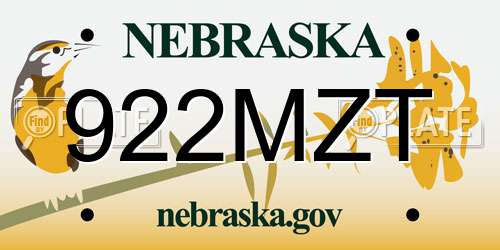 922MZT Nebraska License Plate