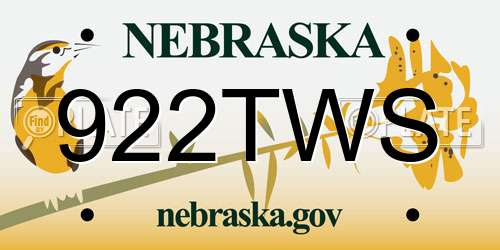 922TWS Nebraska License Plate