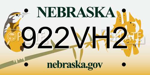 922VH2 Nebraska License Plate