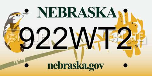 922WT2 Nebraska License Plate