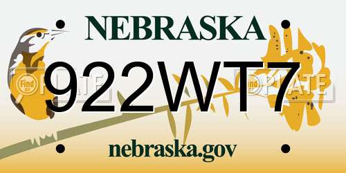 922WT7 Nebraska License Plate