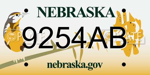 9254AB Nebraska License Plate