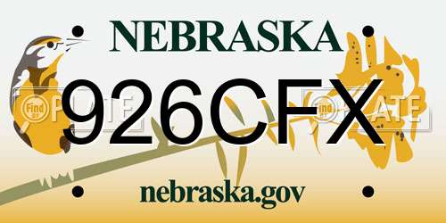 926CFX Nebraska License Plate