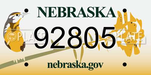 92805 Nebraska License Plate