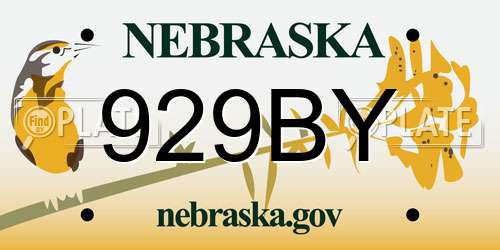 929BY Nebraska License Plate