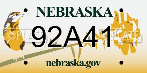 92A41 Nebraska License Plate