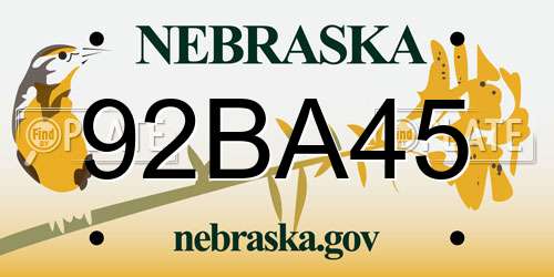 92BA45 Nebraska License Plate