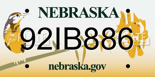 92IB886 Nebraska License Plate