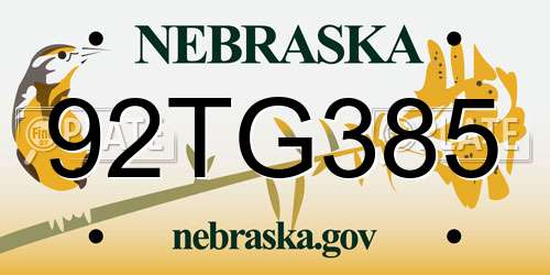 92TG385 Nebraska License Plate