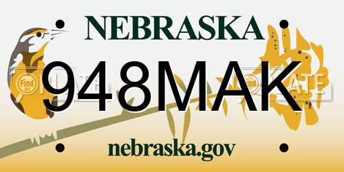 948MAK Nebraska License Plate