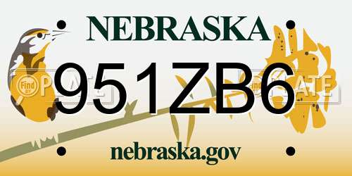 951ZB6 Nebraska License Plate