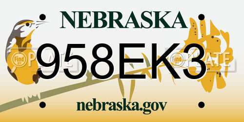 958EK3 Nebraska License Plate