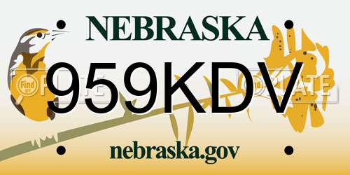 959KDV Nebraska License Plate