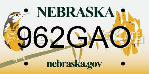 962GAO Nebraska License Plate