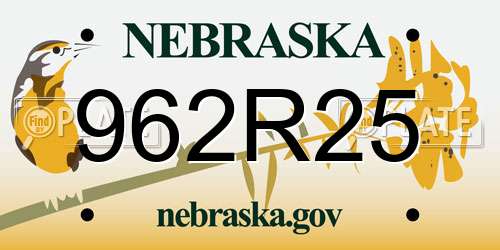 962R25 Nebraska License Plate
