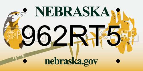 962RT5 Nebraska License Plate