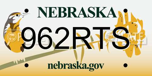 962RTS Nebraska License Plate