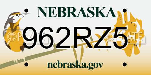 962RZ5 Nebraska License Plate