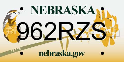 962RZS Nebraska License Plate