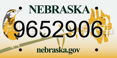 9652906 Nebraska License Plate