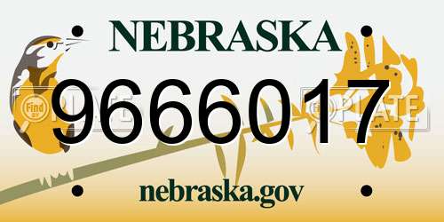 9666017 Nebraska License Plate