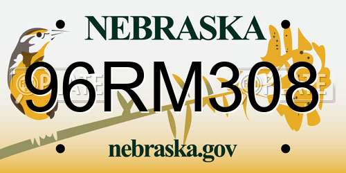 96RM308 Nebraska License Plate
