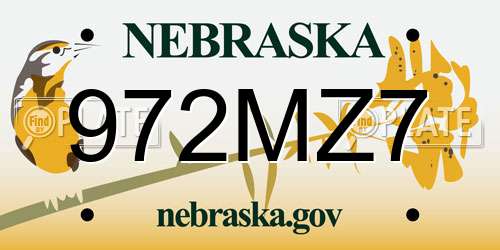 972MZ7 Nebraska License Plate