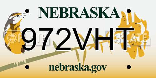 972VHT Nebraska License Plate