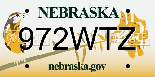 972WTZ Nebraska License Plate