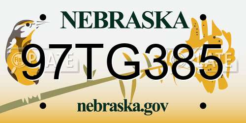 97TG385 Nebraska License Plate