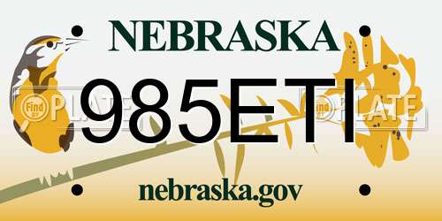 985ETI Nebraska License Plate